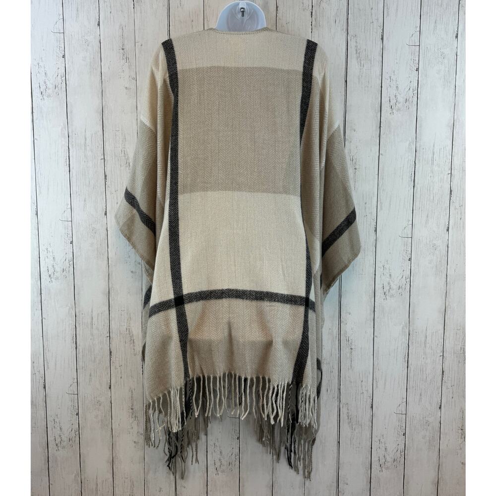 NWT Three Dots Neutral Tan/Black Plaid Miranda Cashmere Wrap One Size - Picture 7 of 11